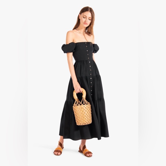 STAUD Elio Black Midi Dress Size 2 B1377 - Picture 1 of 5
